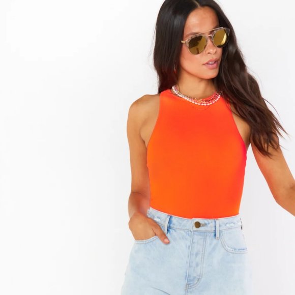 Show Me Your MuMu Tops - NWT Show Me Your Mumu Neon Orange Best Bodysuit Size Large
